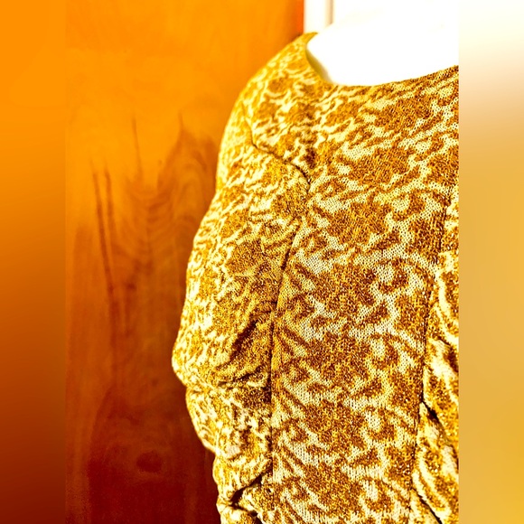 Marilyn Monroe! Gold Floral Metallic Sparkle 60s Dress Old Hollywood Glam Ruched - Picture 3 of 12